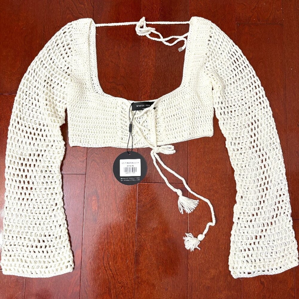 White Fox Crochet Crop Top Off-White Size S/M - NWT